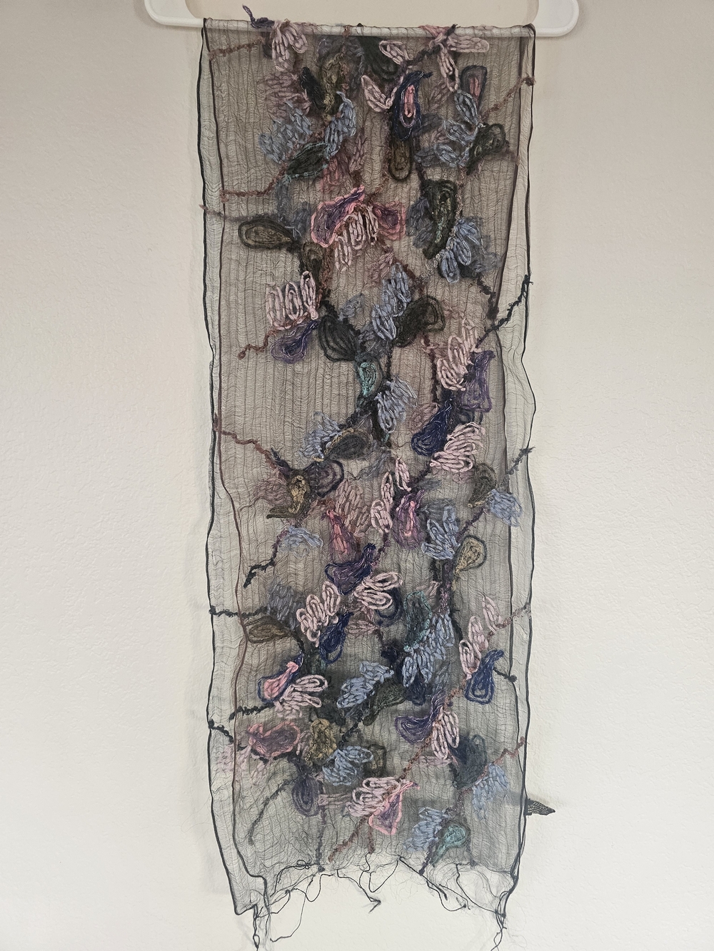 Fleurs Silk Sheer Scarf with Multicolor Yarn Accents